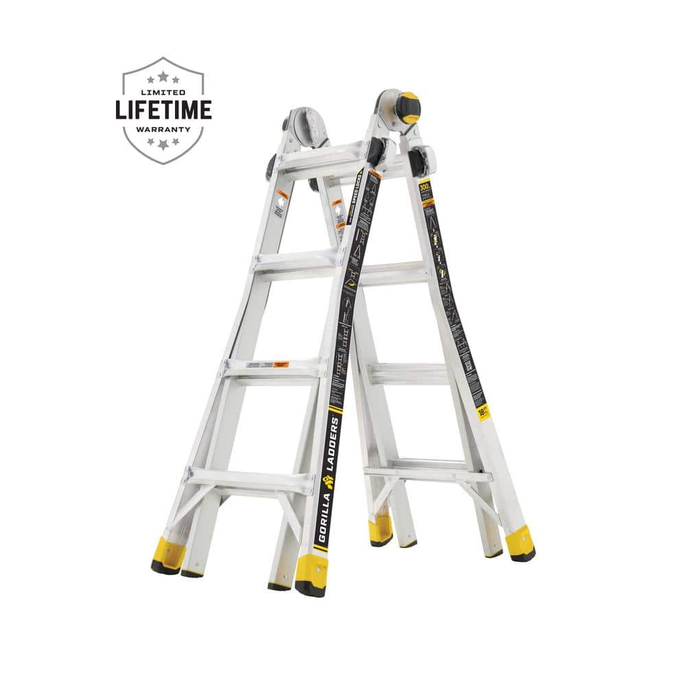 18 ft Reach Aluminum Multi-Position Ladder with Tool Hangers, 300 lbs. Load