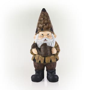 16 in. H Indoor/Outdoor Garden Gnome with Watering Can Statue, Brown