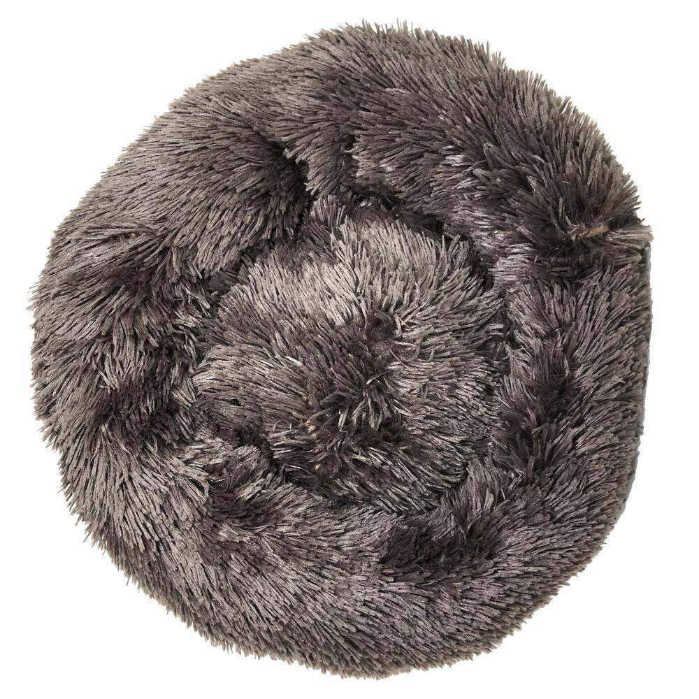 Medium Brown Plush Rounded Calming Dog Bed