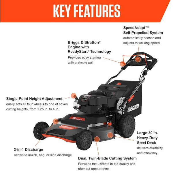 30 in. 223 CC Briggs and Stratton Gas 3-in-1 Dual Twin Blade RWD Self-Propelled Wide Area Lawn Mower with ReadyStart