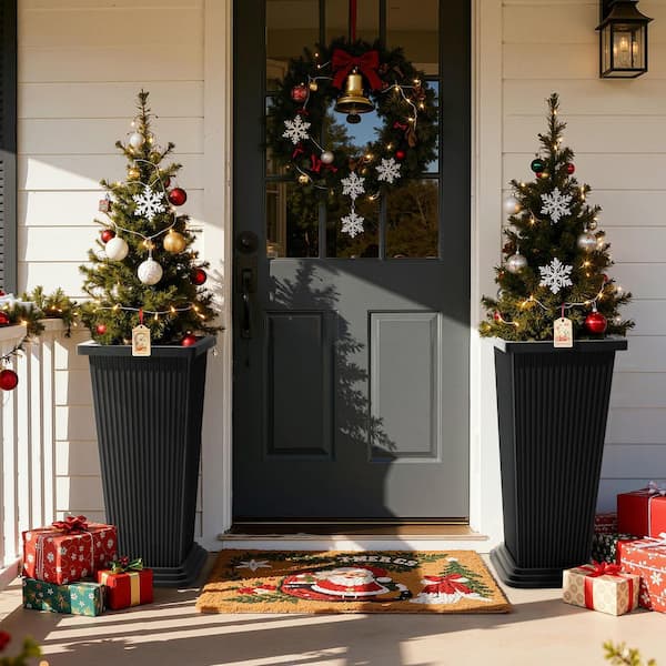 24 in. Extra-Tall Square Planter-Black Plastic (Set of 2)