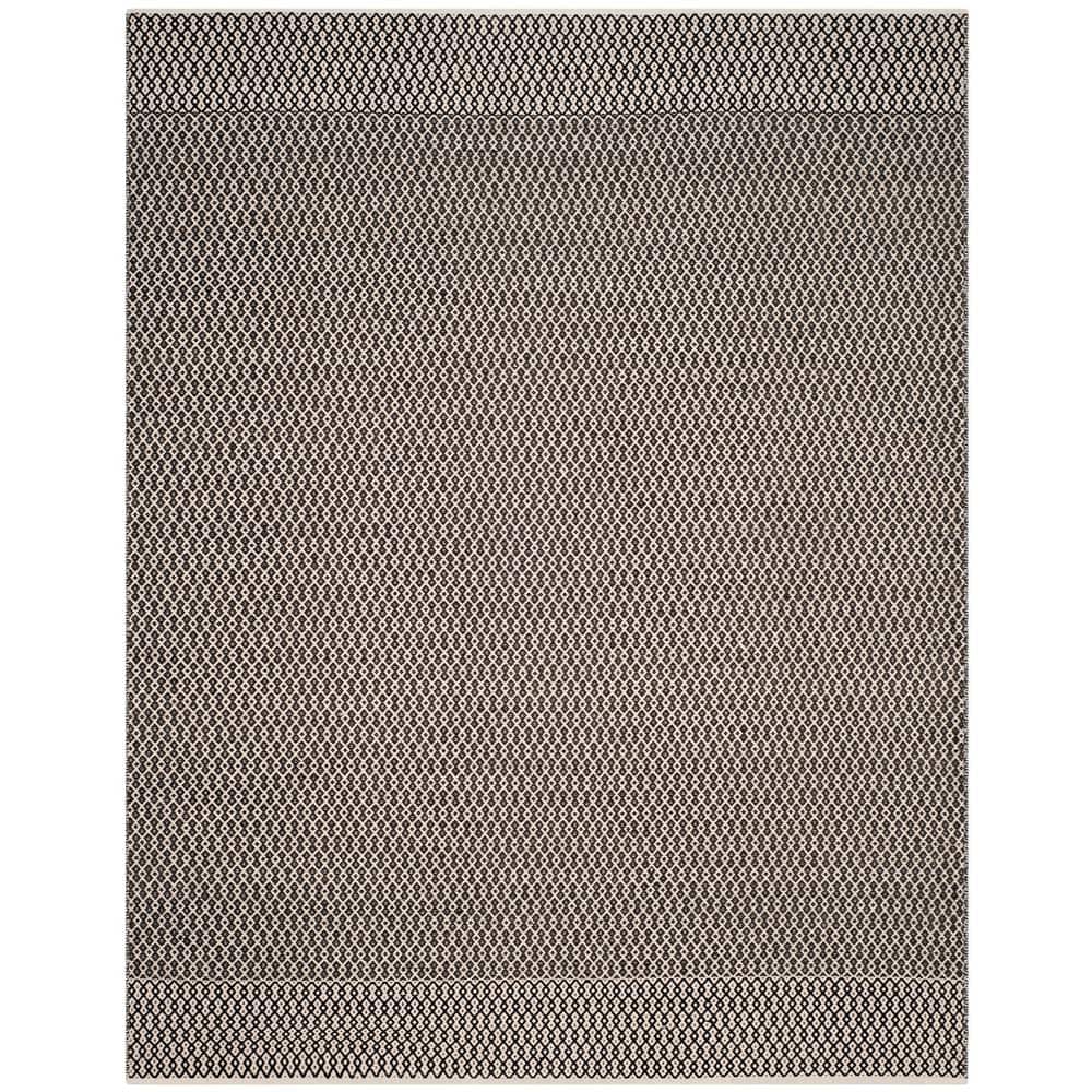 Ivory and Black Handwoven Cotton-Wool 8' x 10' Flatweave Rug