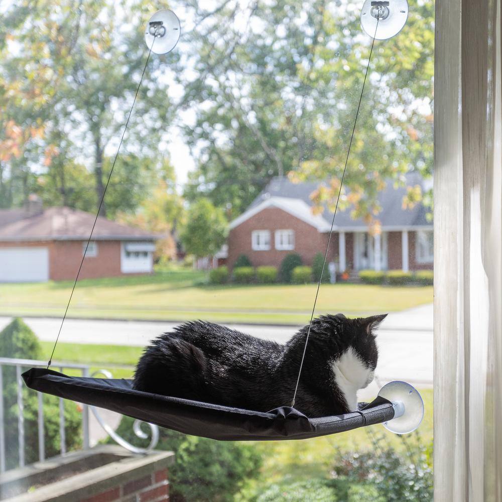 Black Oxford Cloth Cat Window Perch with Suction Cups