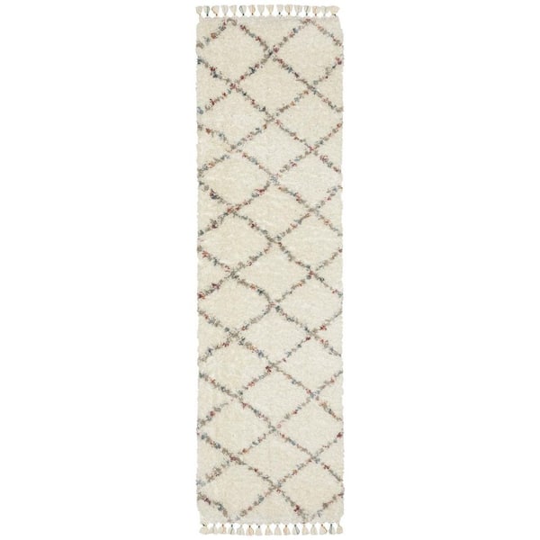 2 X 8 Ivory, Gray, Red Geometric Washable Area Rug Runner Rug