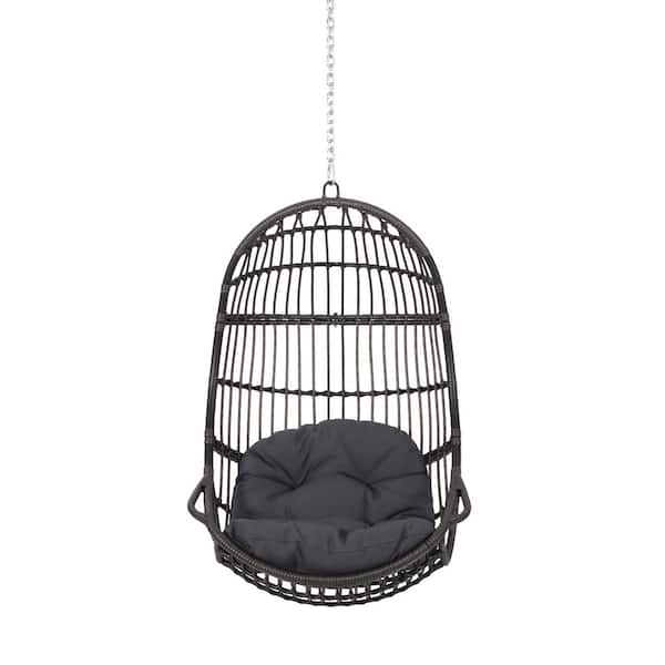 1-Person Gray Wicker Patio Swing with Water-Resistant Cushion for Outdoor Relaxation Durable Construction