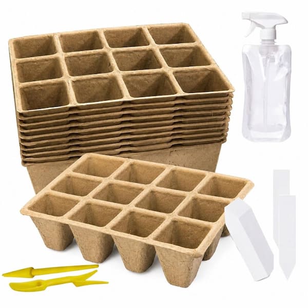 10-Pack 120-Cell Biodegradable Peat Pot Seed Starter Tray with 100 Plant Labels and Mini Transplanting Tools