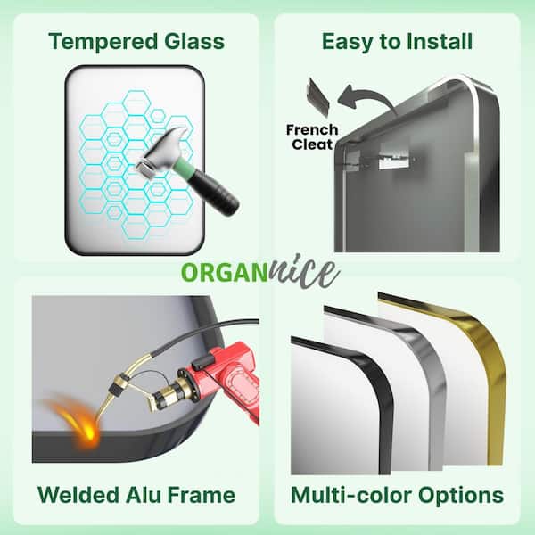 55 in. W x 30 in. H Rectangular Aluminum Framed Wall Bathroom Vanity Wall Mount Mirror in Black