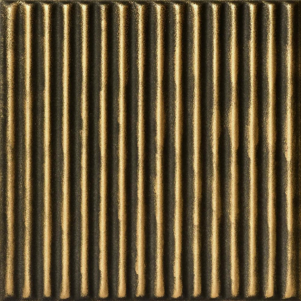 Corrugated Antique Gold 1.6 ft. x 1.6 ft. Decorative Foam Glue Up Ceiling T