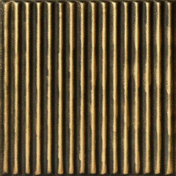A La Maison Ceilings Corrugated Antique Gold 1.6 ft. x 1.6 ft. Decorative Foam Glue Up Ceiling Tile (21.6 sq. ft./case)
