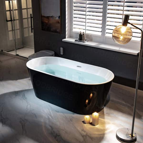 Greenfield 67 in. Acrylic FlatBottom Double Ended Bathtub with Brushed Nickel Overflow and Drain Included in Black