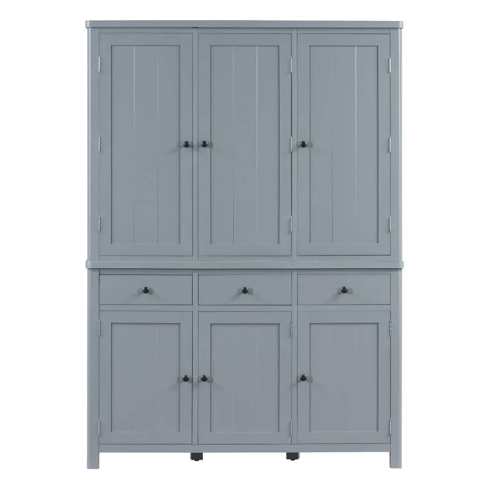 "75"" Large Kitchen Pantry Cupboard Cabinet with Door Shelves,Adjustable Shelves, Pull-out Trays and Drawers in Gray" price history on PriceWatchPro