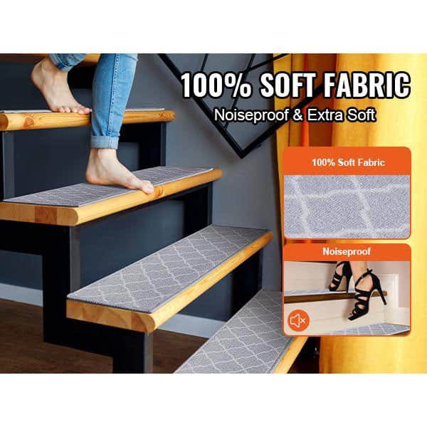 Stair Treads, Stairs Carpet Non Slip, Light Gray 28 in. x 9 in. Polypropylene Fiber, Stair Tread Cover 15 Pieces