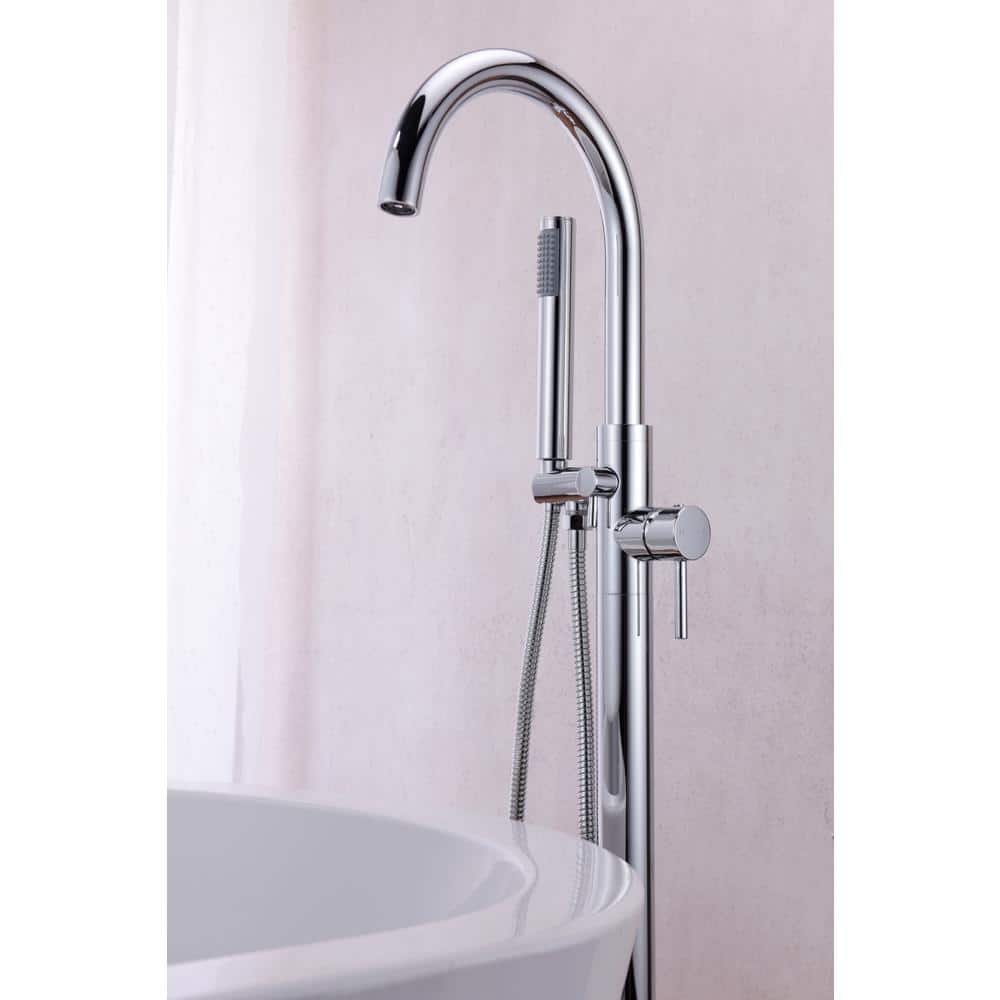 Polished Chrome Freestanding Clawfoot Tub Faucet with Hand Shower