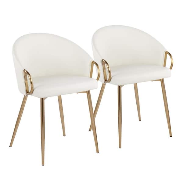 Lumisource Claire White Faux Leather and Gold Metal Arm Chair (Set of 2)