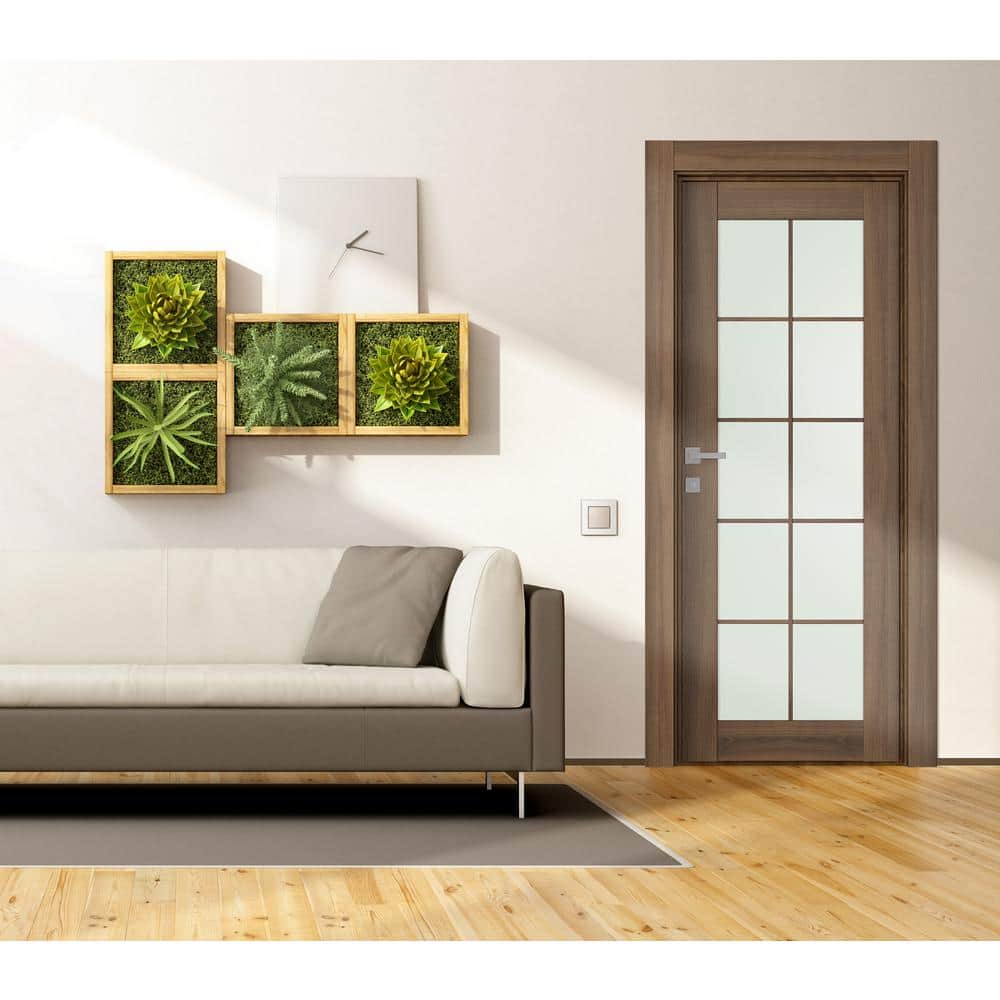 Pecan Nutwood Solid Composite 10-Lite Frosted Glass Interior Door