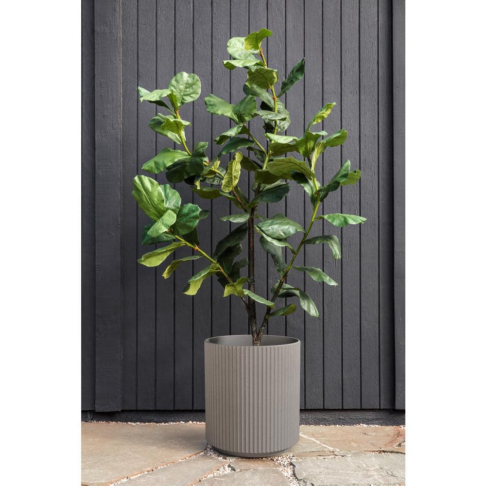 Demi 20" Gray Plastic-Stone Round Planter with Fluted Edges