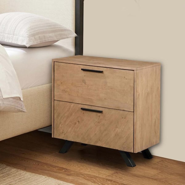 Benjara 28 in. 2-Drawer Brown and Black Wooden Nightstand