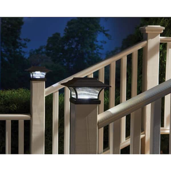 4 in. x 4 in. Bronze Integrated Aluminum LED Outdoor Solar Deck Post Light with 6 in. x 6 in. Adapter (2-Pack)
