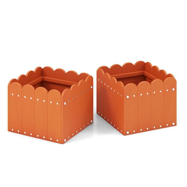 ANGELES HOME 2 Pack 12.5 in. x 12 in. x 10 in. Plastic Raised Garden Bed with Drainage Gaps for for Front Porch Garden Balcony-Orange