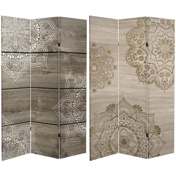 Oriental Furniture Mandala on Oak 6 ft. Printed 3-Panel Room Divider CAN-MAND1  - The Home Depot