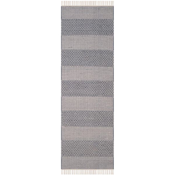 SAFAVIEH Montauk Ivory/Navy 2 ft. x 16 ft. Striped Diamonds Runner Rug