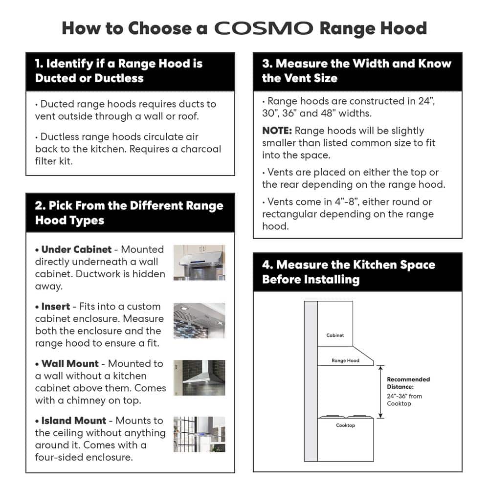 Cosmo 36" Stainless Steel Convertible Island Range Hood with LED Lighting