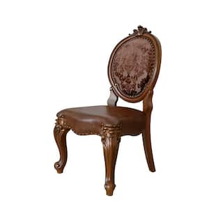 Brown Scrolled Legs Tufted Faux Leather Dining Chair