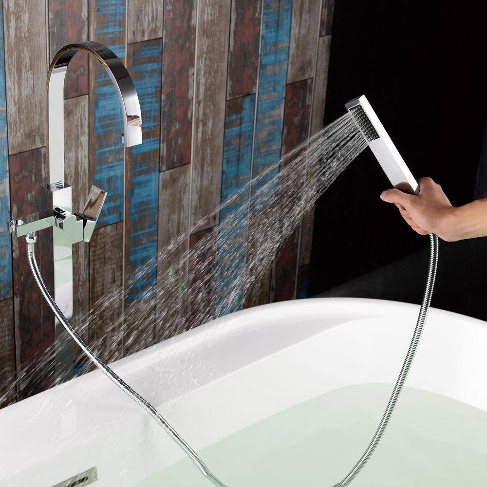 Polished Chrome Freestanding Tub Faucet with Hand Shower