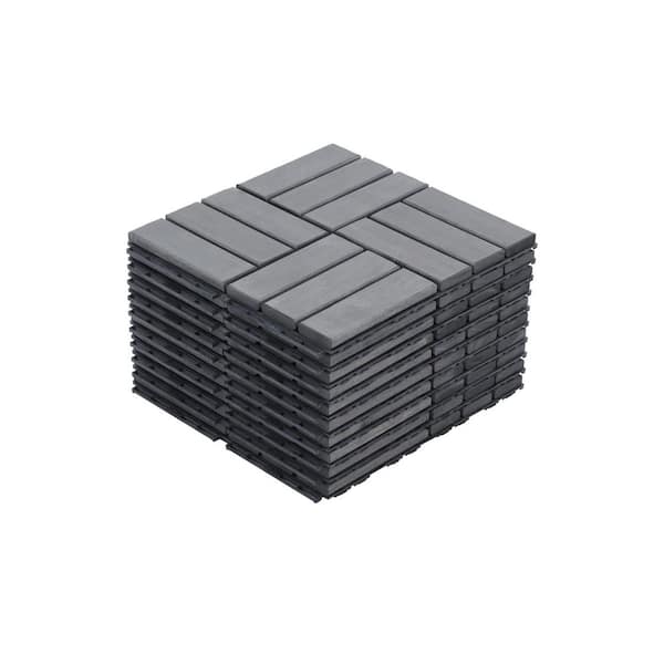 Siavonce 1 ft. x 1 ft. Wood Premium Interlocking Deck Tiles Quick DIY Installation for Patio in Gray (10 sq. ft. Per Box)