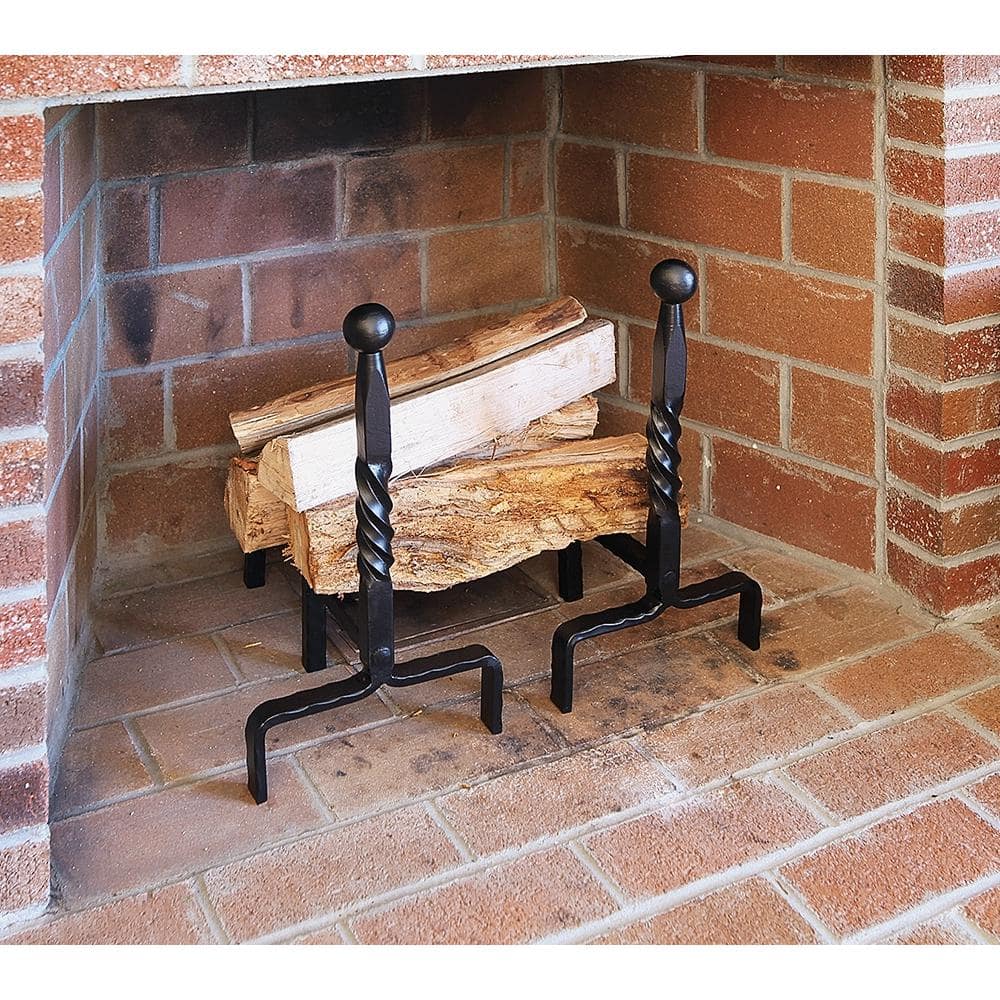 Black Wrought Iron Ball End Fireplace Andirons, 18.75 inches