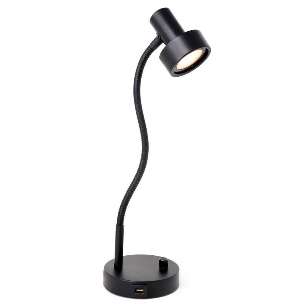 O'Bright 15 .75 in. Black Metal Office/Bedside Desk Lamp with USB