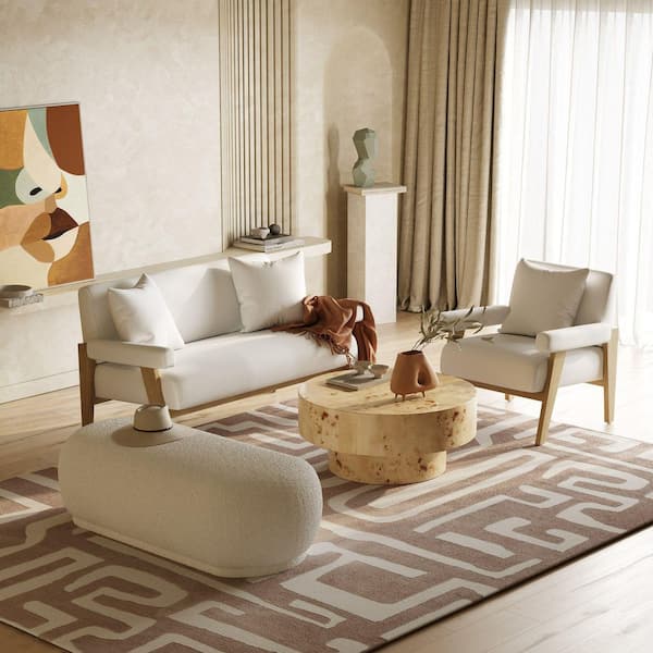 Divani Casa Kael Contemporary White Sherpa Round Ottoman