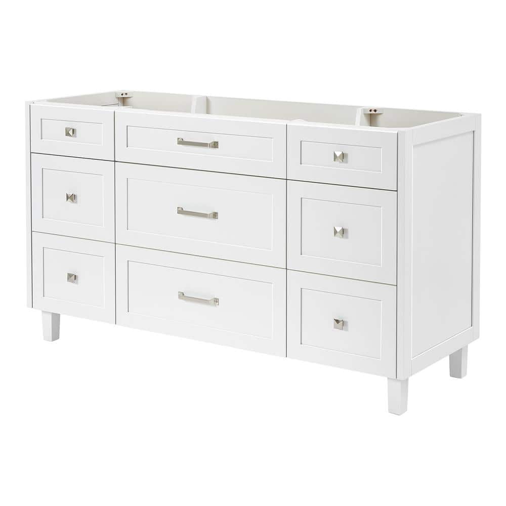 Monroe 60" White Solid Wood Freestanding Bathroom Vanity