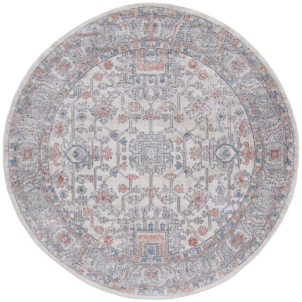 SAFAVIEH Oregon Gray/Ivory 8 ft. x 8 ft. Distressed Border Round Area Rug