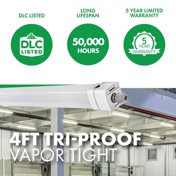 4 ft. 50-Watt 5715 Lumen Dimmable White Vapor Tight Wraparound Light, 3500/4000/5000K