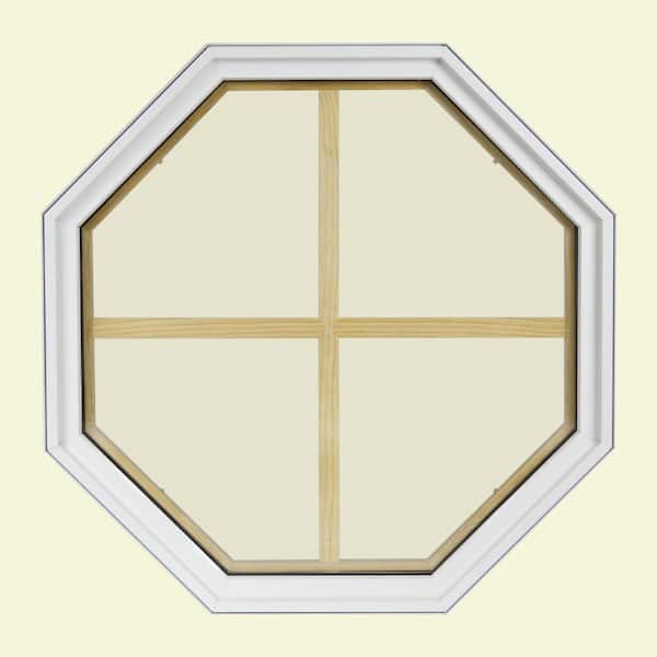 36 in. x 36 in. Octagon White 4-9/16 in. Jamb 4-Lite Grille Geometric Aluminum Clad Wood Window