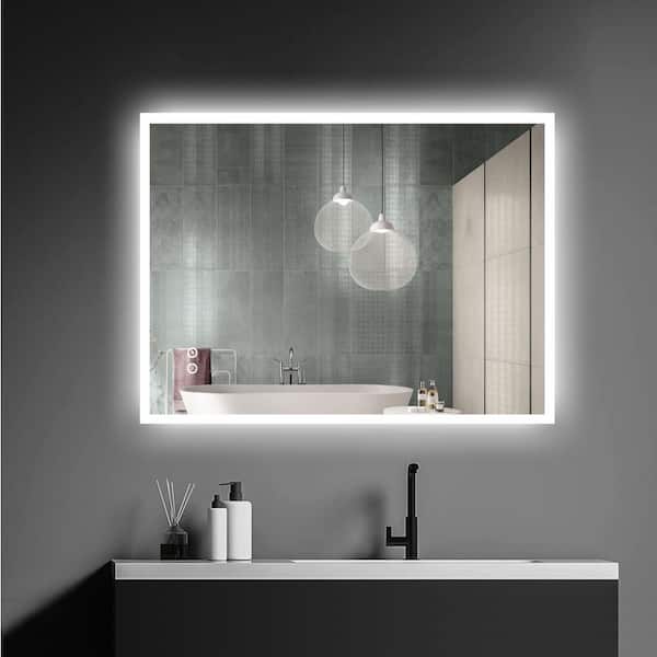 UKISHIRO Depp 32 in. W x 24 in. H Large Rectangular Frameless Anti-Fog Wall Mount Bathroom Vanity Mirror in Clear