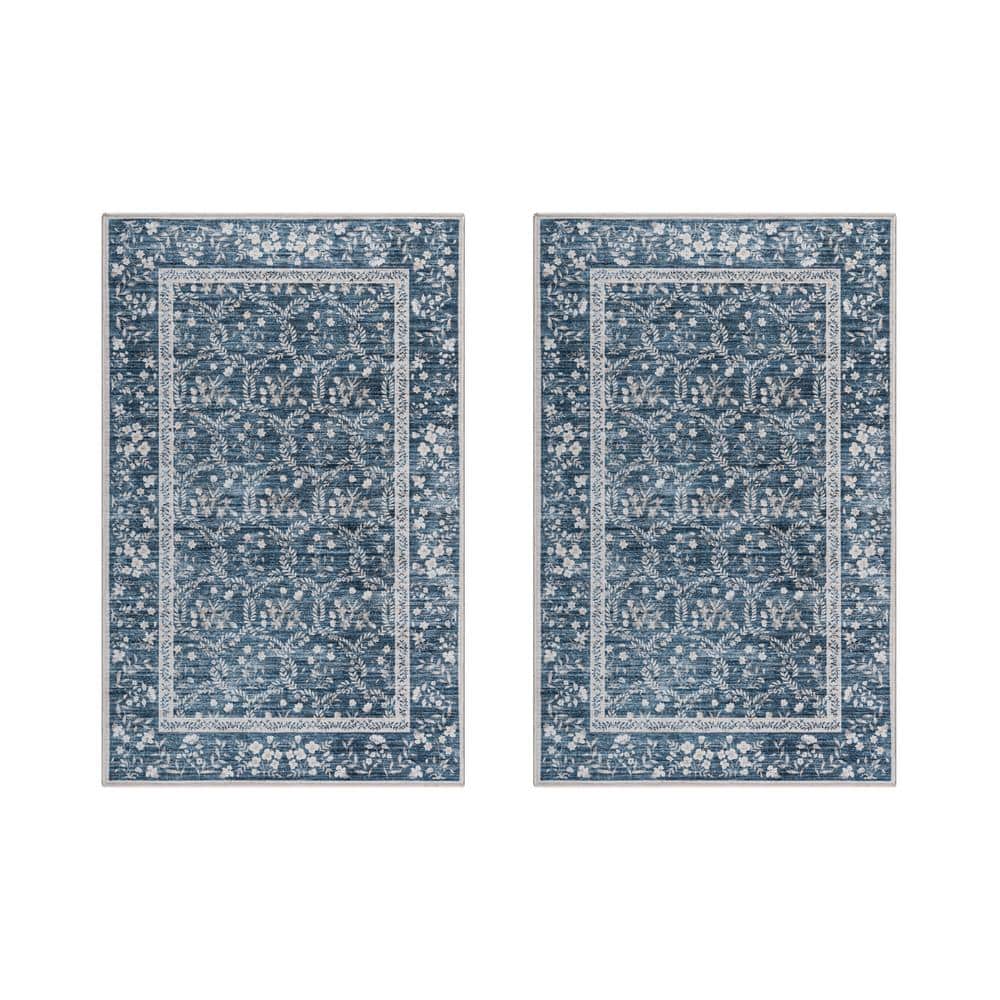 Crystal Print Vela Navy/Ivory 2 ft. x 4 ft. Floral Digitally Printed Polyester Area Rug (2-Pack) price history on PriceWatchPro