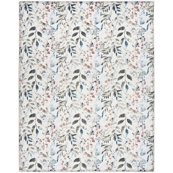 Nourison Washables Ivory Multicolor 6 ft. x 9 ft. Botanical Traditional Area Rug
