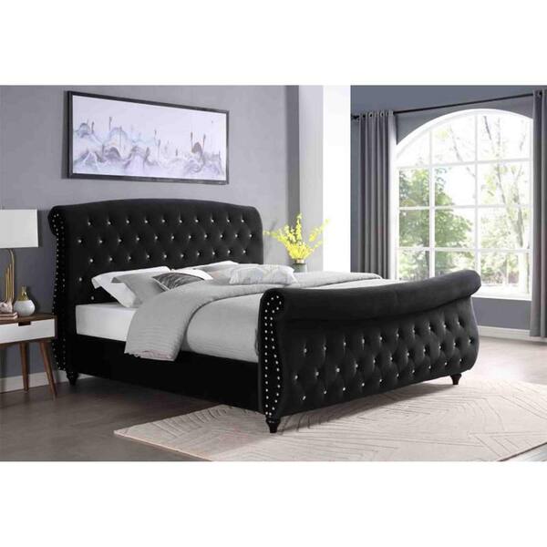 Best Master Furniture Crystal Black, Black Sleigh Bed Frame Queen