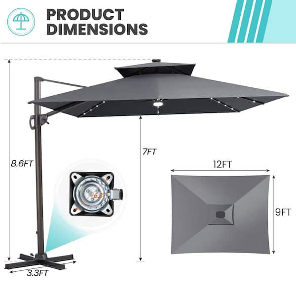 10 ft square patio umbrella PURPLE LEAF 10 ft. Square Outdoor Patio Cantilever Umbrella White Aluminum  Offset 360 Rotation Umbrella with Base, White PPL02XBS10-WTWB