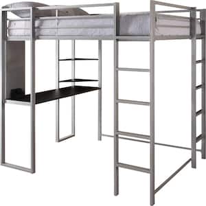 Alana Silver Full Metal Loft Bed with Desk
