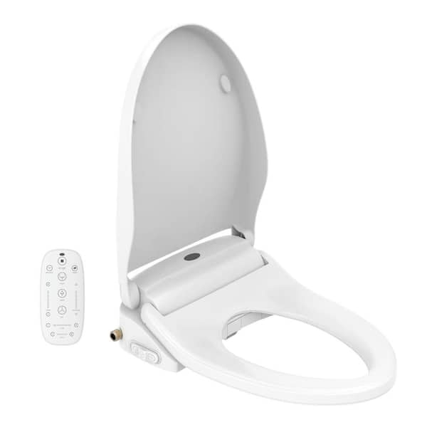WELLFOR Electric Bidet Seat for Elongated Toilets in White Soft Close and Instant Heated Lighted Smart Toilet Seat with Remote