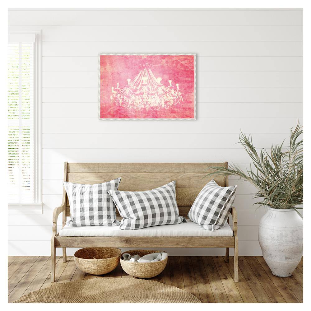 Pink Chandelier Abstract Canvas Wall Art with White Frame