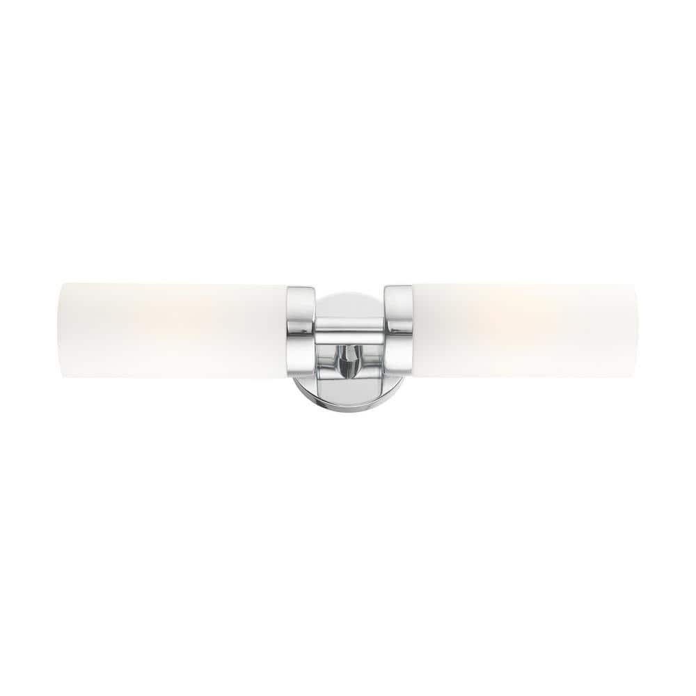 Aero Polished Chrome 2-Light Vanity with Satin Opal White Glass