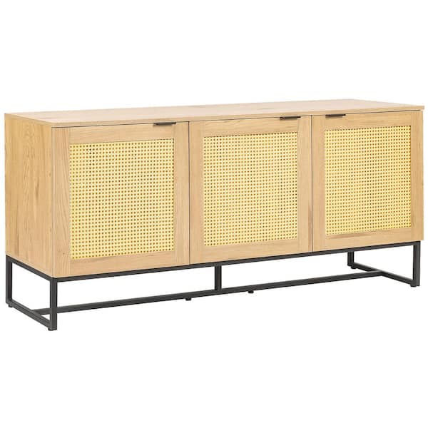 Tidoin 15.7 in. D x 63 in. W x 29.5 in. H Light Wood Sideboard Storage Cabinet with 3-Doors and 6-Shelf