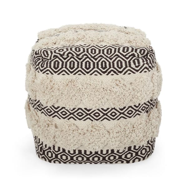 Noble House Lamoree Natural and Brown Fabric Cube Pouf