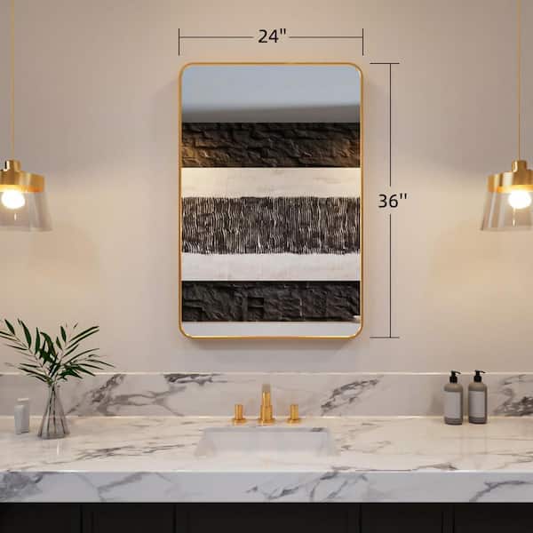Nivorix Lira 24 in. W x 36 in. H Tempered Glass Brushed Gold