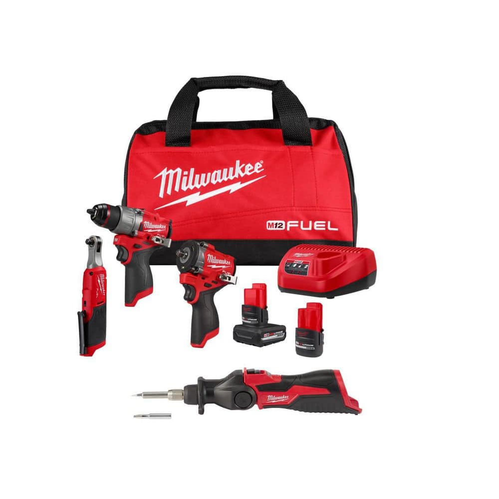 M12 FUEL 12V Lithium-Ion Cordless Drill Driver, Impact Wrench, and Ratchet Combo Kit w/Batteries,Charger,&Soldering Iron price history on PriceWatchPro