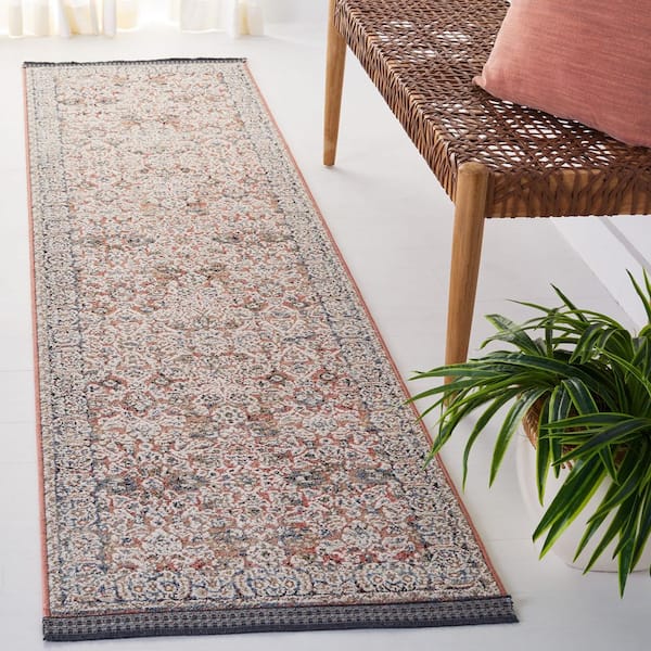 Vivaldi 2 ft. x 8 ft. Navy/Rust Distressed Border Runner Rug